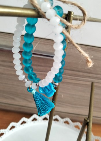 Turkuaz Boncuklu Bohem Kadın Bileklik Seti - Görsel 4
