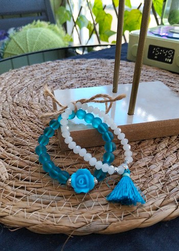 Turkuaz Boncuklu Bohem Kadın Bileklik Seti - Görsel 2