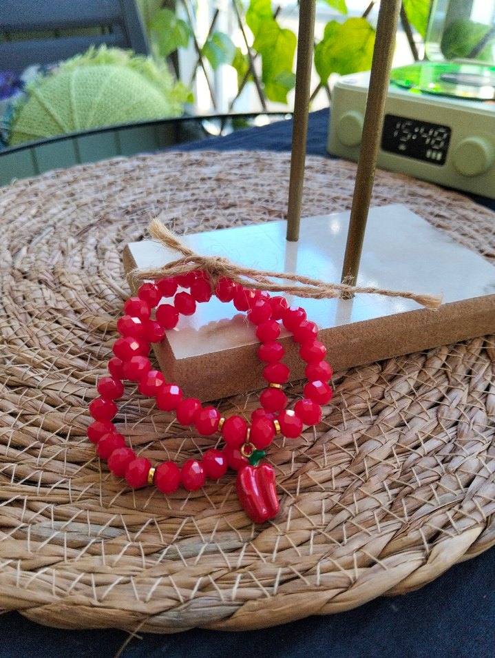 Kırmızı Boncuklu Bohem Kadın Bileklik - Görsel 2