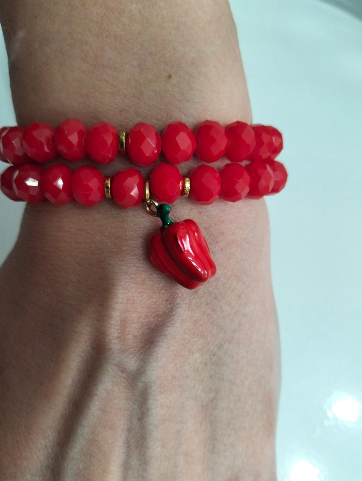 Kırmızı Boncuklu Bohem Kadın Bileklik - Görsel 5