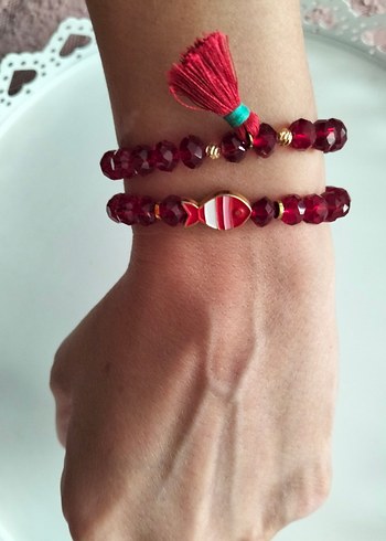 Püsküllü Kırmızı Bohem Bileklik - Görsel 6