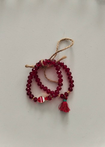 Püsküllü Kırmızı Bohem Bileklik - Görsel 3