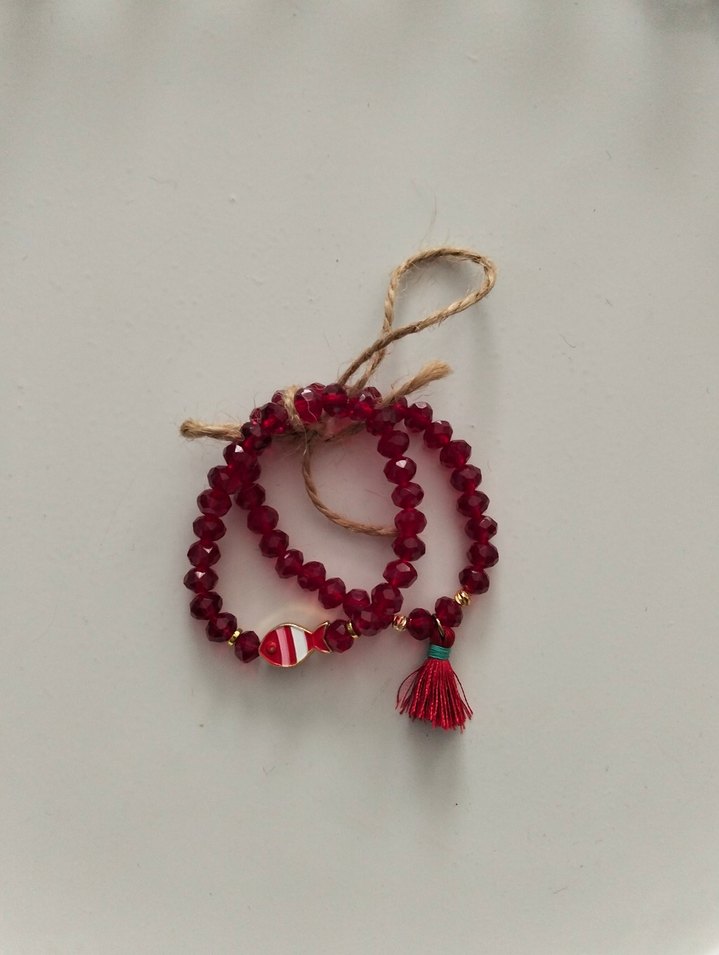 Püsküllü Kırmızı Bohem Bileklik - Görsel 3