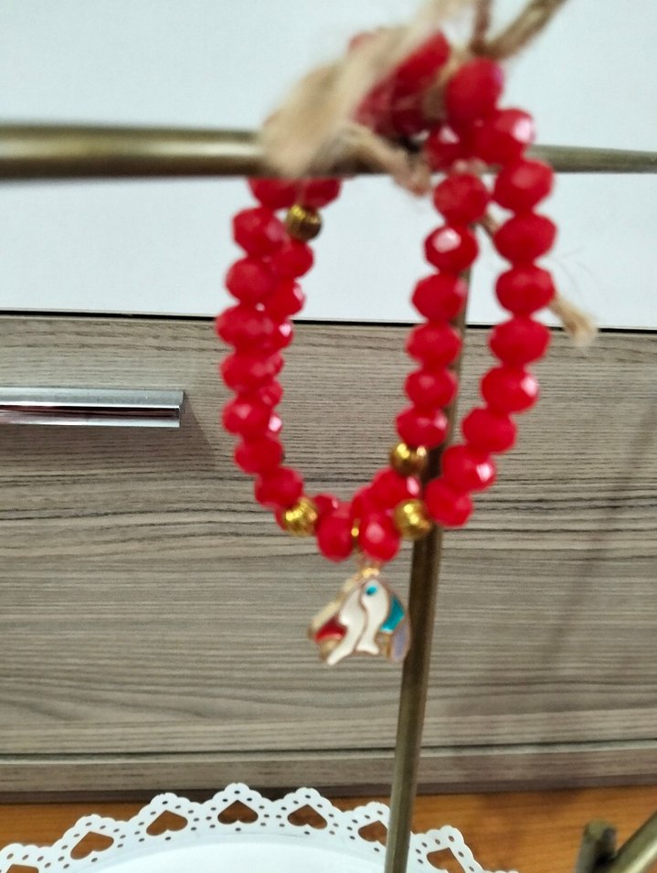 Kırmızı Boncuklu Bohem Kadın Bileklik - Görsel 5