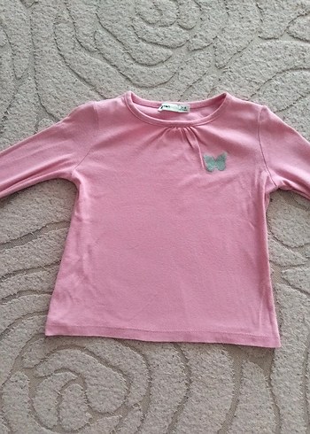 Kelebek Baskılı Pembe Uzun Kollu Kız Tişörtü