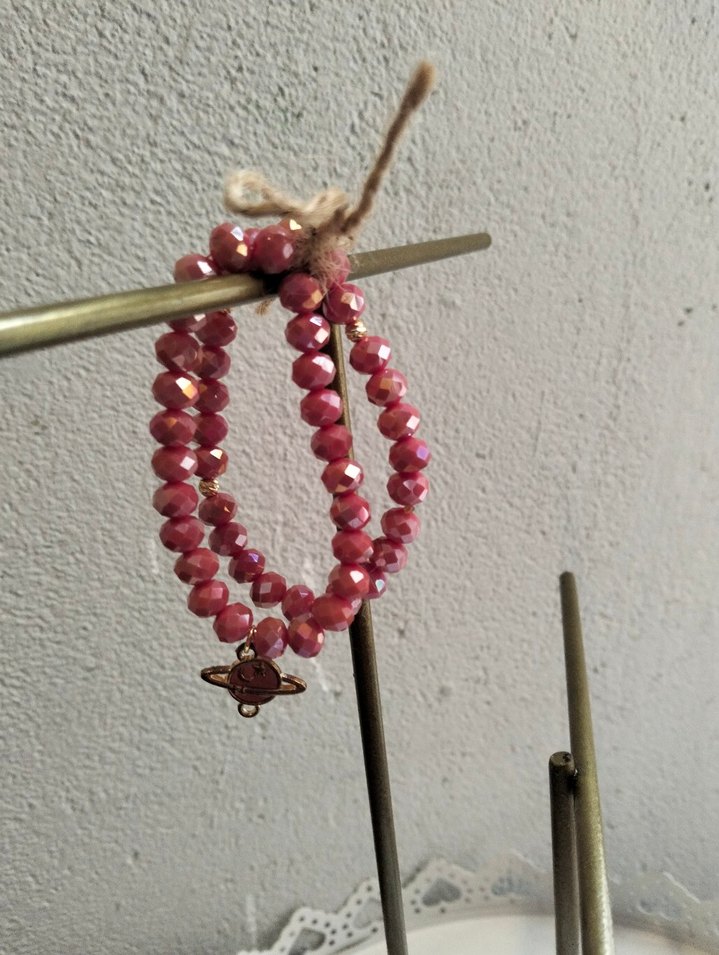 Pembe Boncuklu Bohem Kadın Bileklik - Görsel 4