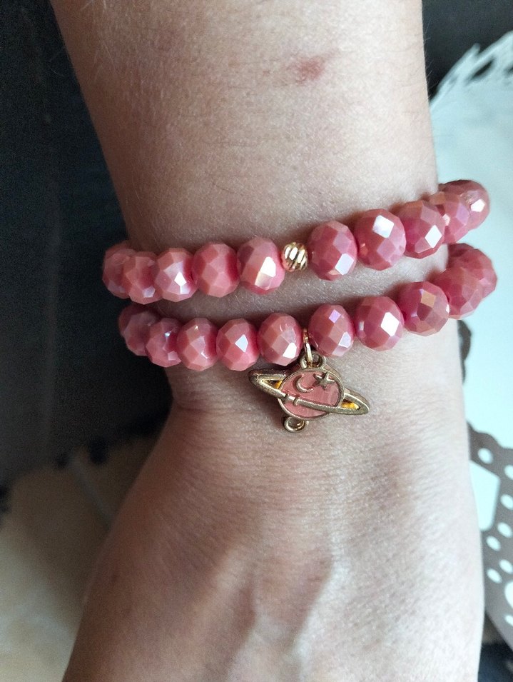 Pembe Boncuklu Bohem Kadın Bileklik - Görsel 5