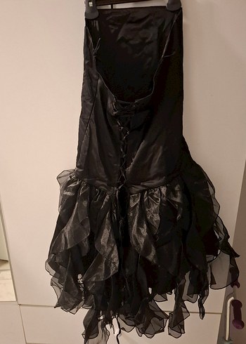 Siyah Straplez Uzun Gotik Abiye Elbise - Görsel 4