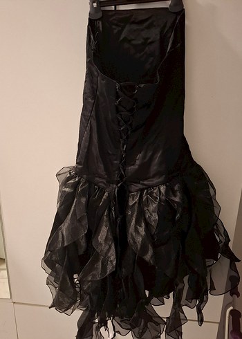 Siyah Straplez Uzun Gotik Abiye Elbise - Görsel 3