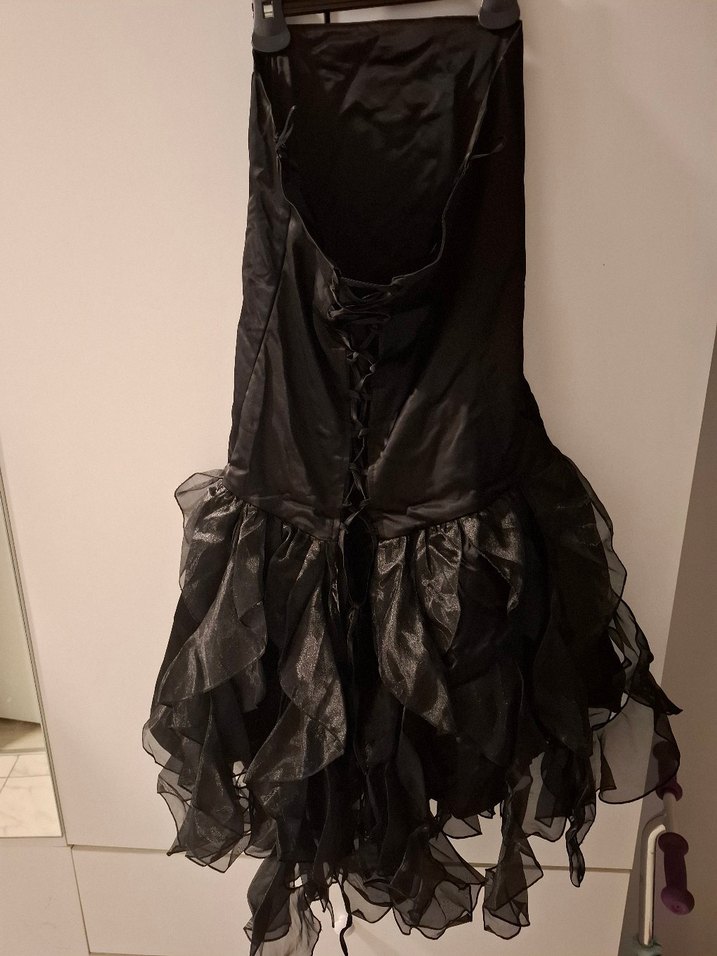 Siyah Straplez Uzun Gotik Abiye Elbise - Görsel 4