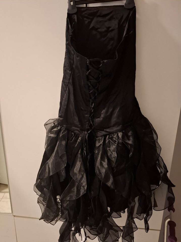 Siyah Straplez Uzun Gotik Abiye Elbise - Görsel 3