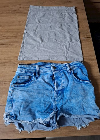 Gri Kadın Mini Denim Şort - Görsel 2