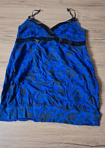 Düğmeli V Yakalı Mavi Batik Desenli Atlet - Görsel 3