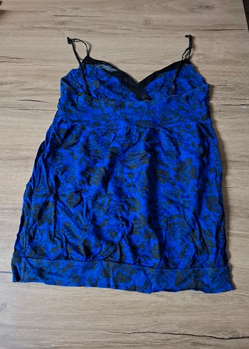 Düğmeli V Yakalı Mavi Batik Desenli Atlet - Görsel 2