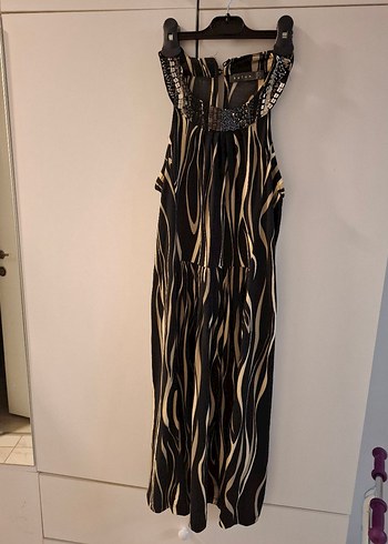 Zebra Desenli midi Askılı Elbise - Görsel 2