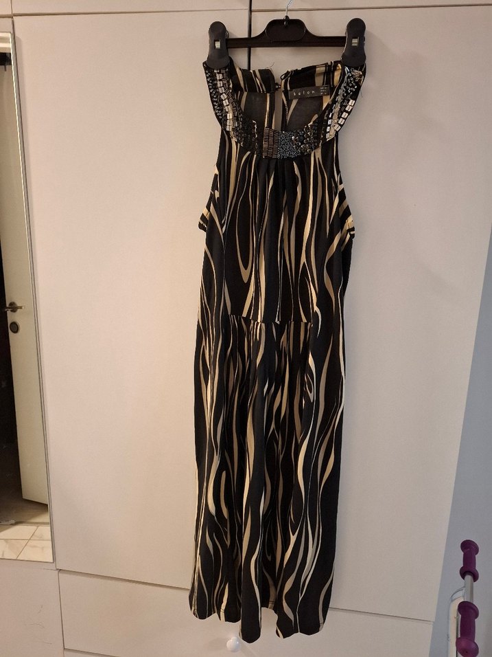 Zebra Desenli midi Askılı Elbise - Görsel 2