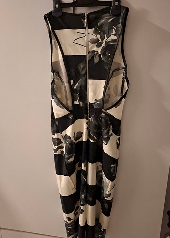 Siyah Gri Çiçek Desenli elbise - Görsel 5