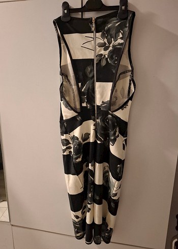 Siyah Gri Çiçek Desenli elbise - Görsel 3