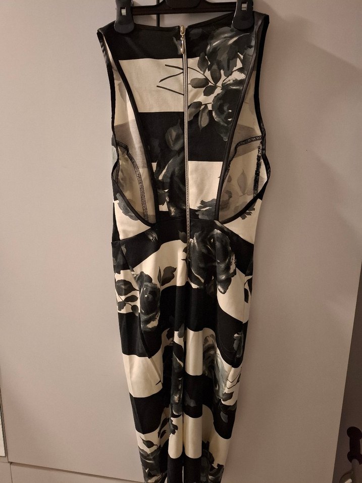 Siyah Gri Çiçek Desenli elbise - Görsel 5