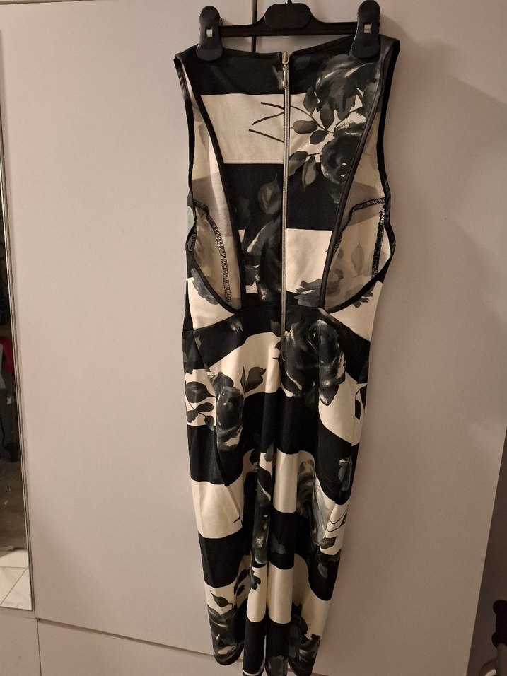 Siyah Gri Çiçek Desenli elbise - Görsel 4