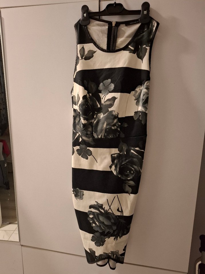 Siyah Gri Çiçek Desenli elbise - Görsel 2