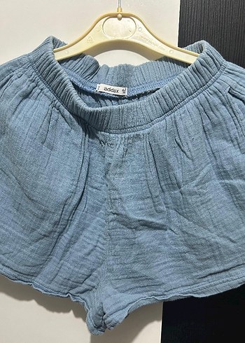 Kadın Mavi Keten Mini Şort - Görsel 2