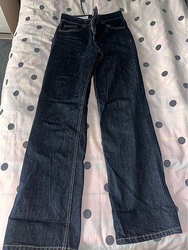 34 Beden lacivert Renk Zara trf genis paca orta bel jean