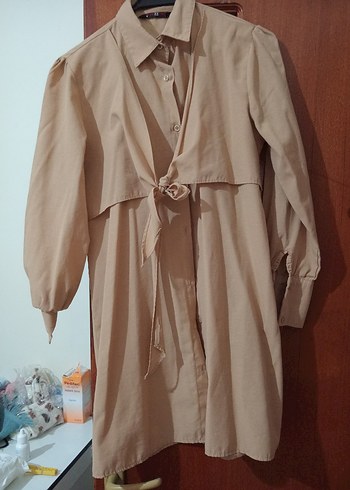 Bej Kadın Uzun Keten Trençkot - Görsel 2