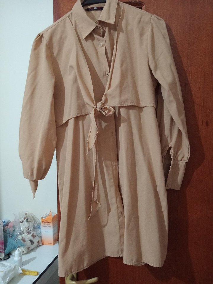 Bej Kadın Uzun Keten Trençkot - Görsel 2