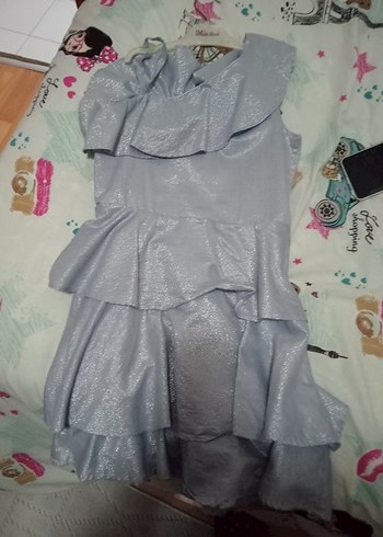 Kız Çocuk Gri Fırfırlı Askısız Elbise - Görsel 3