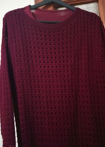 Bordo Uzun Kollu Triko Elbise - Görsel 2