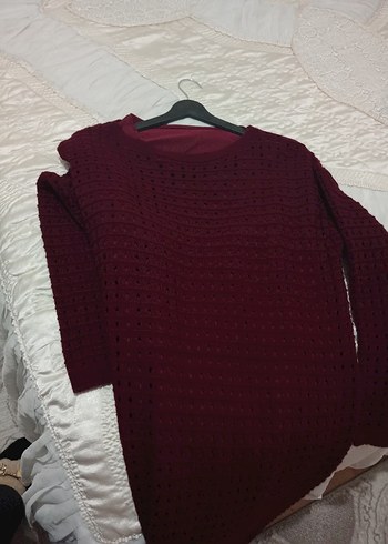 Bordo Uzun Kollu Triko Elbise - Görsel 4