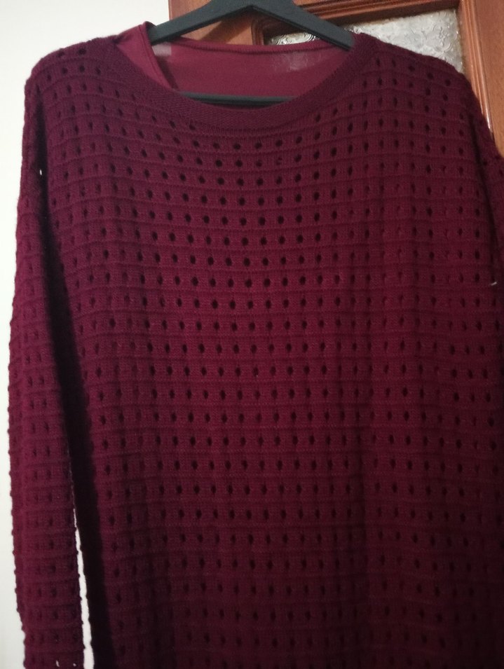 Bordo Uzun Kollu Triko Elbise - Görsel 2