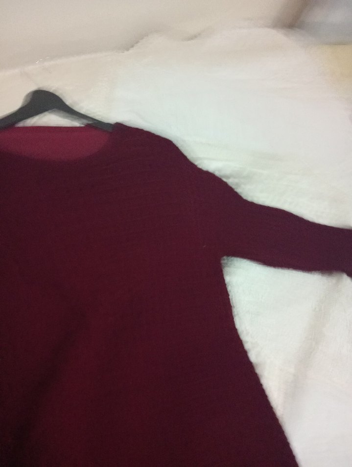 Bordo Uzun Kollu Triko Elbise - Görsel 3