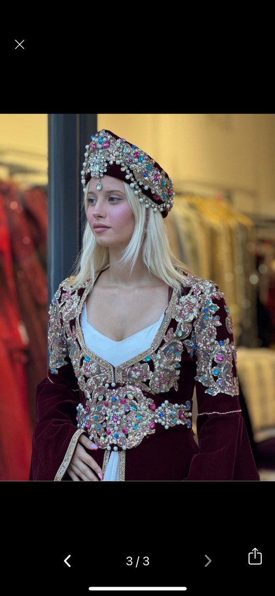 Bordo İşlemeli Uzun Kadın Kına Elbisesi kaftan - Görsel 2