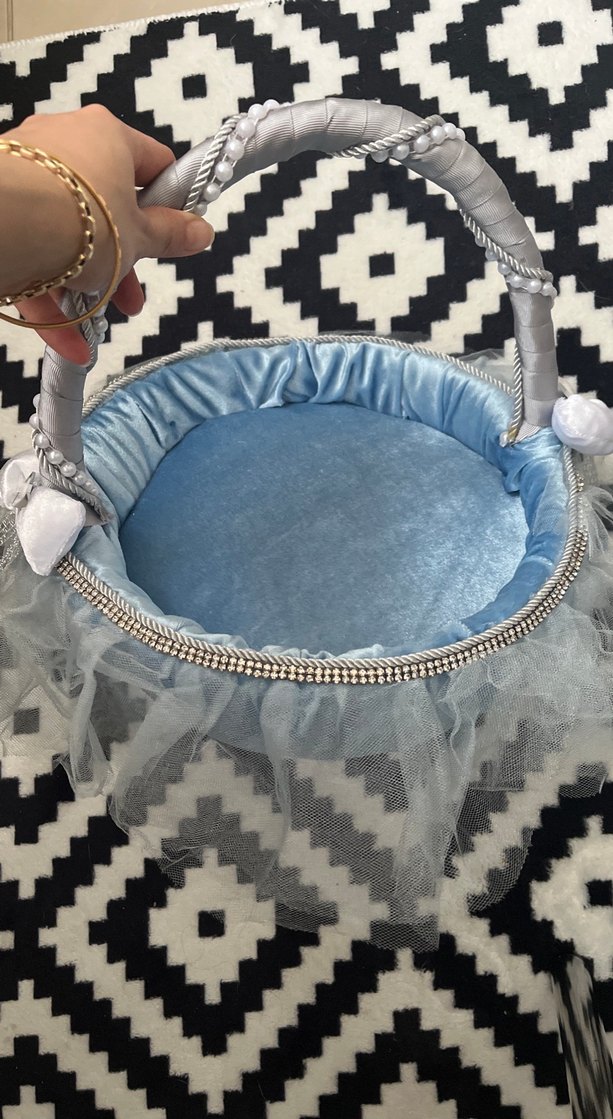 Gri Tül Detaylı Sepet ve Saklama Çantası - Görsel 2