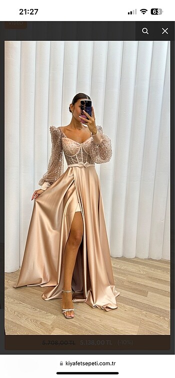 Bej balon kol v yaka nişan abiye - Görsel 2