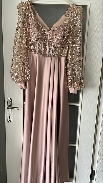 Bej balon kol v yaka nişan abiye - Görsel 5