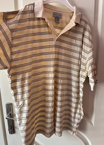 American Vintage Bej Çizgili Pamuklu Polo Tişört