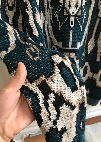 Turkuaz Desenli Bohem Örgü Kadın Kazak - Görsel 2