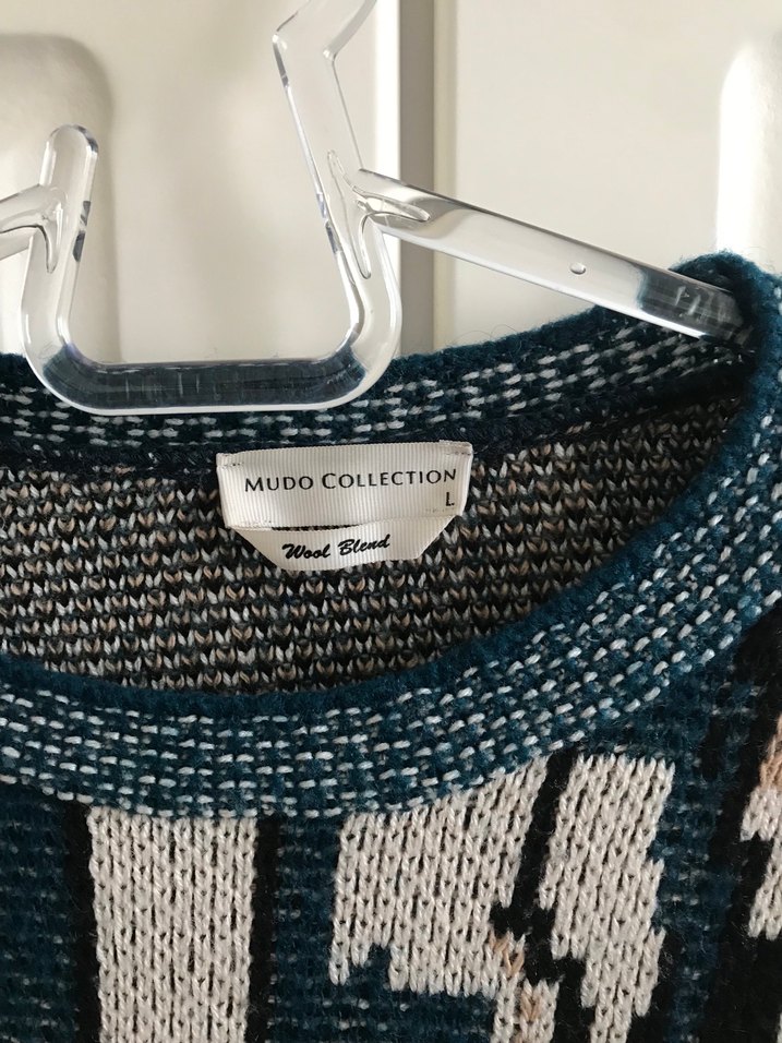 Turkuaz Desenli Bohem Örgü Kadın Kazak - Görsel 3