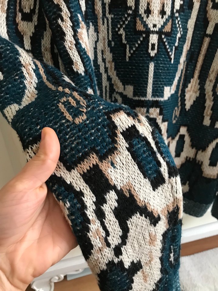 Turkuaz Desenli Bohem Örgü Kadın Kazak - Görsel 2