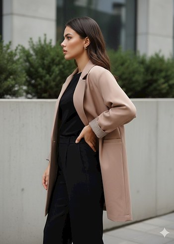 Bej Midi Kadın Blazer Ceket - Görsel 2