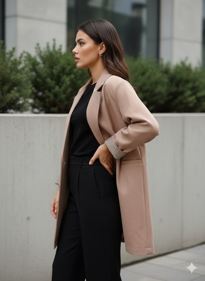 Bej Midi Kadın Blazer Ceket - Görsel 2