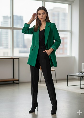 Yeşil Düğmeli Kadın Blazer Ceket - Görsel 3