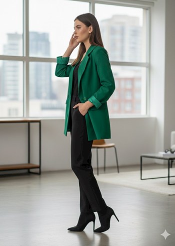 Yeşil Düğmeli Kadın Blazer Ceket - Görsel 2