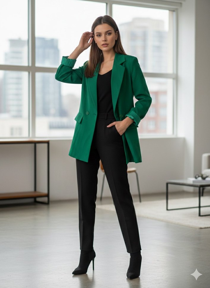 Yeşil Düğmeli Kadın Blazer Ceket - Görsel 3