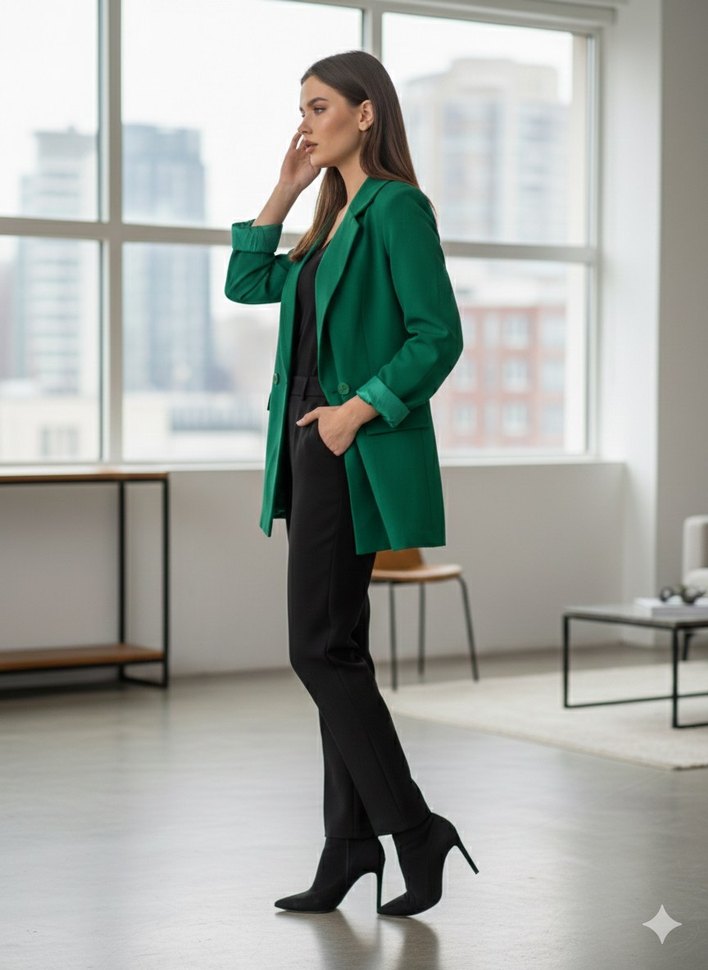 Yeşil Düğmeli Kadın Blazer Ceket - Görsel 2