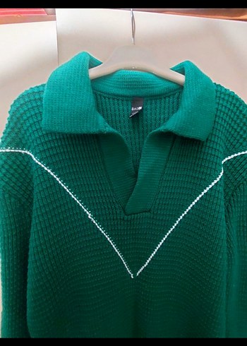 Yeşil V Yaka Örgü Kadın Kazak - Görsel 2