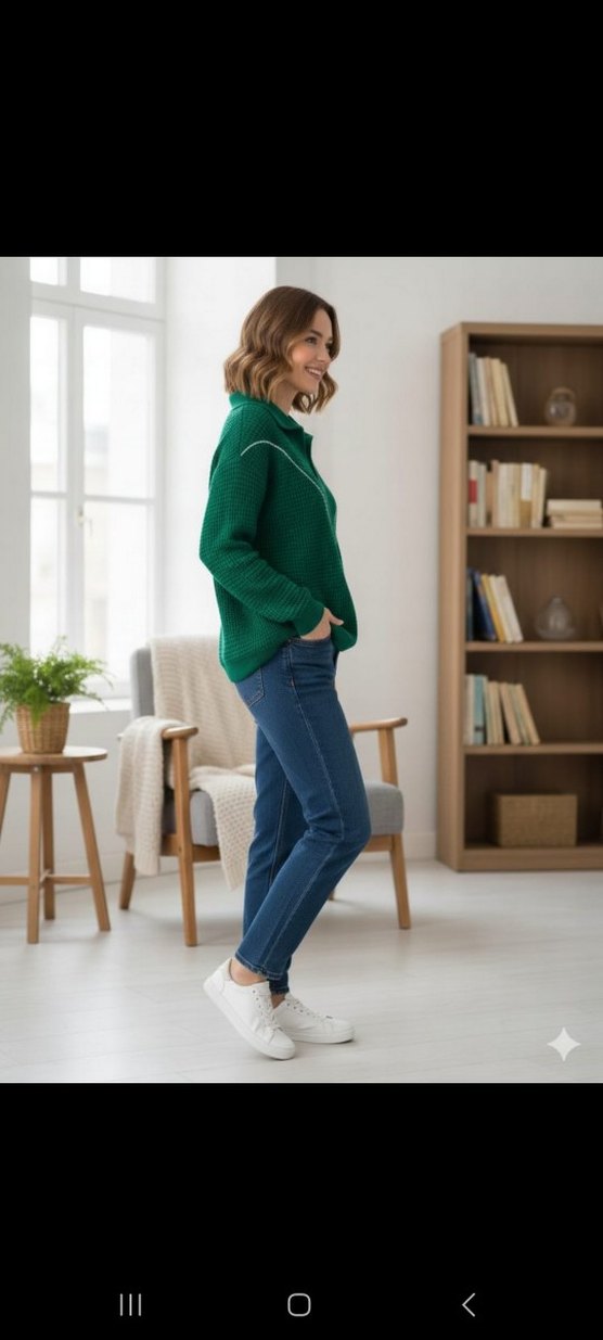 Yeşil V Yaka Örgü Kadın Kazak - Görsel 4